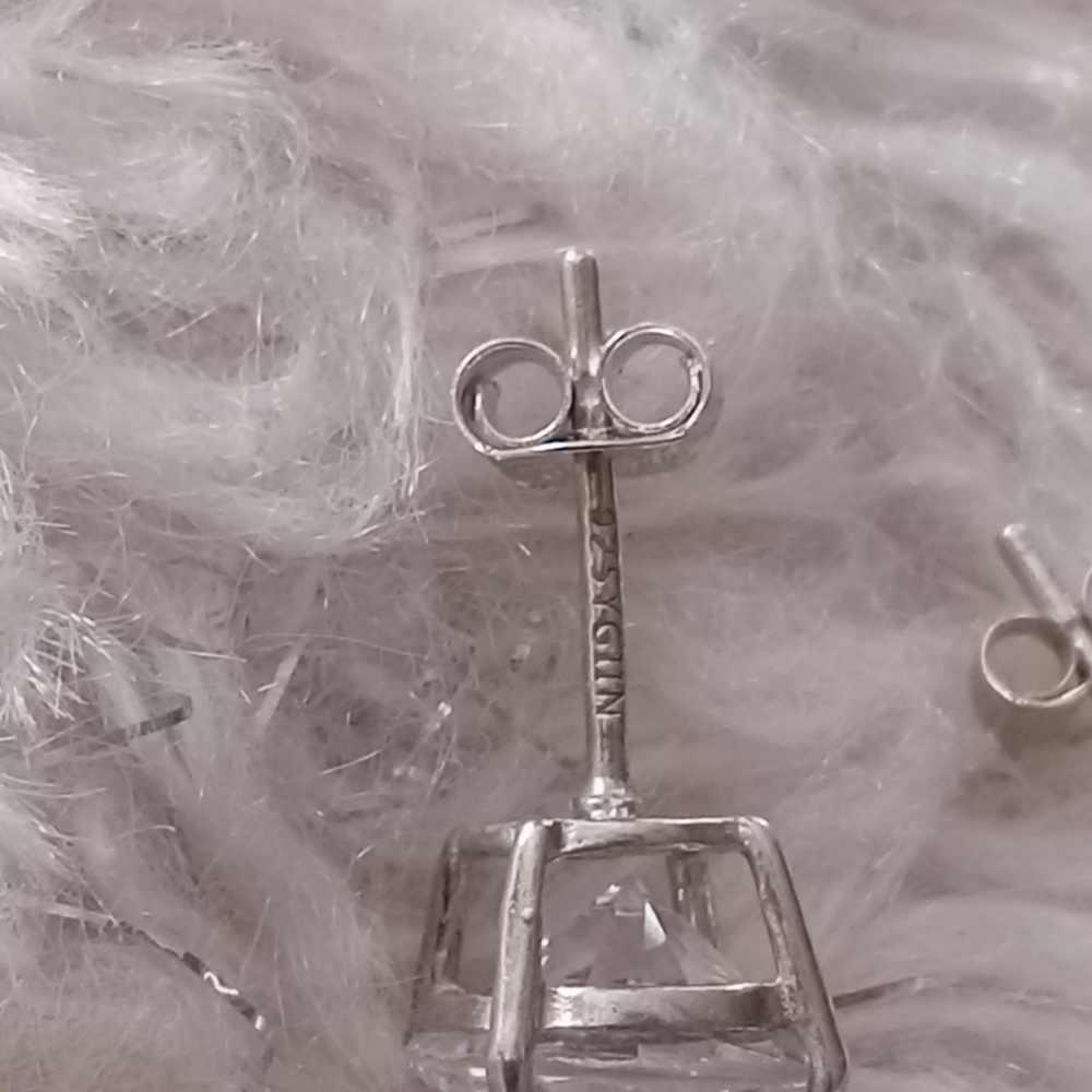 Sterling Silver White CZ Post Earrings - Picture 2 of 5
